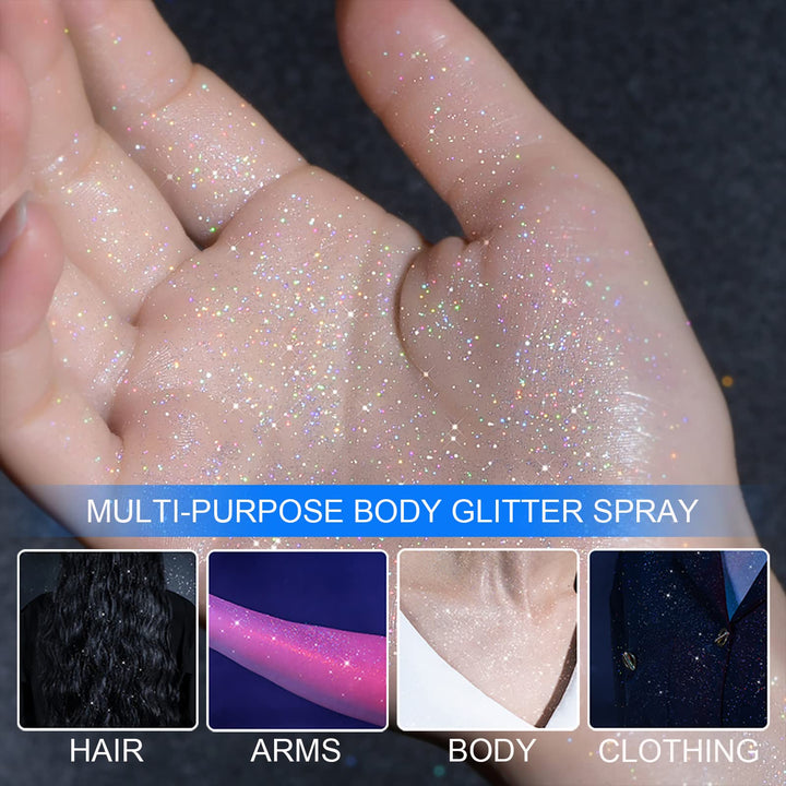 Lezero Body Glitter Spray, Temporary Shiny Hairspray for Face, Hair, Clothing, Long Lasting Quick-Drying Shimmer Mist for St. Patrick's Day, Music Festival Rave, Nightclub Party, Prom, 2oz