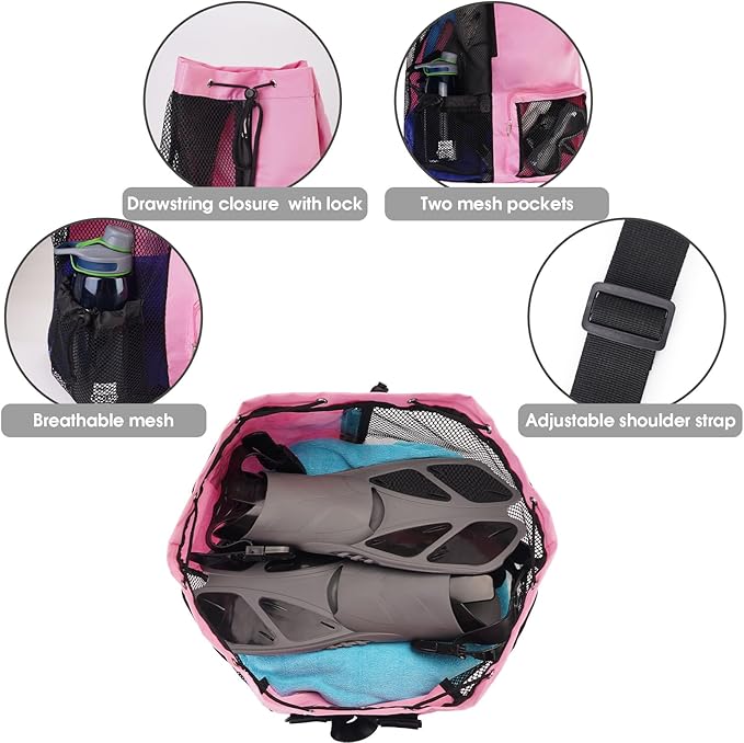 WANDF Swim Bag Mesh Drawstring Backpack with Wet Pocket for Swimming, Gym, and Workout Gear