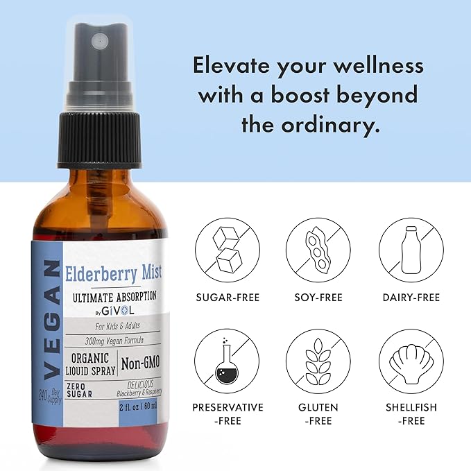 Organic Elderberry Mist-Sambucus Nigra (Extra Strength) and Vitamin C Extra Strength Spray Mist: Daily Absorption Liquid Extract - Non-GMO - Immune Boost Optimizes Wellness Benefits