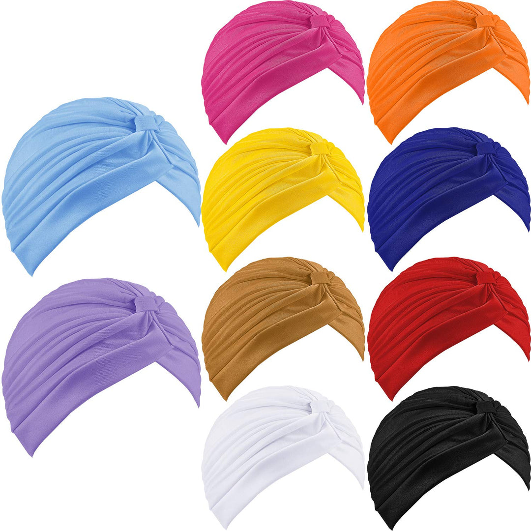 10 Pcs Stretchy Turban Cap Chemo Head Wraps Cancer Headwear Bennie Twisted India'S Hat For Women Girl
