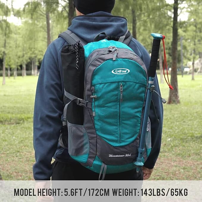 G4Free 35L Hiking Backpack Water Resistant Outdoor Sports Travel Daypack Lightweight with Rain Cover for Women Men (Peacock Green)