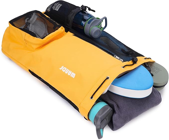 WANDF Swim Bag Mesh Drawstring Backpack with Wet Pocket for Swimming, Gym, and Workout Gear