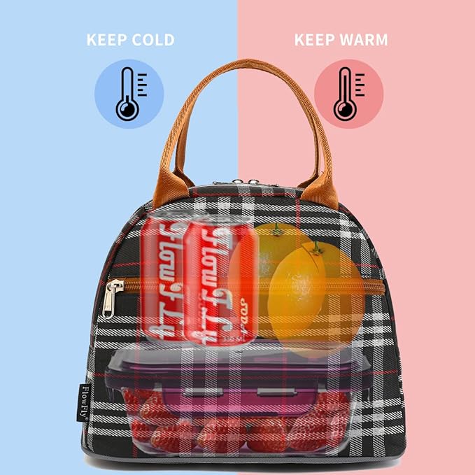 FlowFly Insulated Reusable Lunch Bag Adult Large Lunch Box Lunch Tote for Women and Men,With Front Pocket,W&B