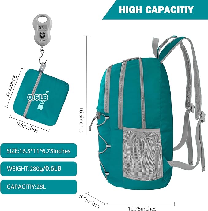 ZOMAKE Lightweight Packable Backpack 28L, Foldable Backpacks Water Resistant Collapsible Day Bag Light Daypack for Hiking