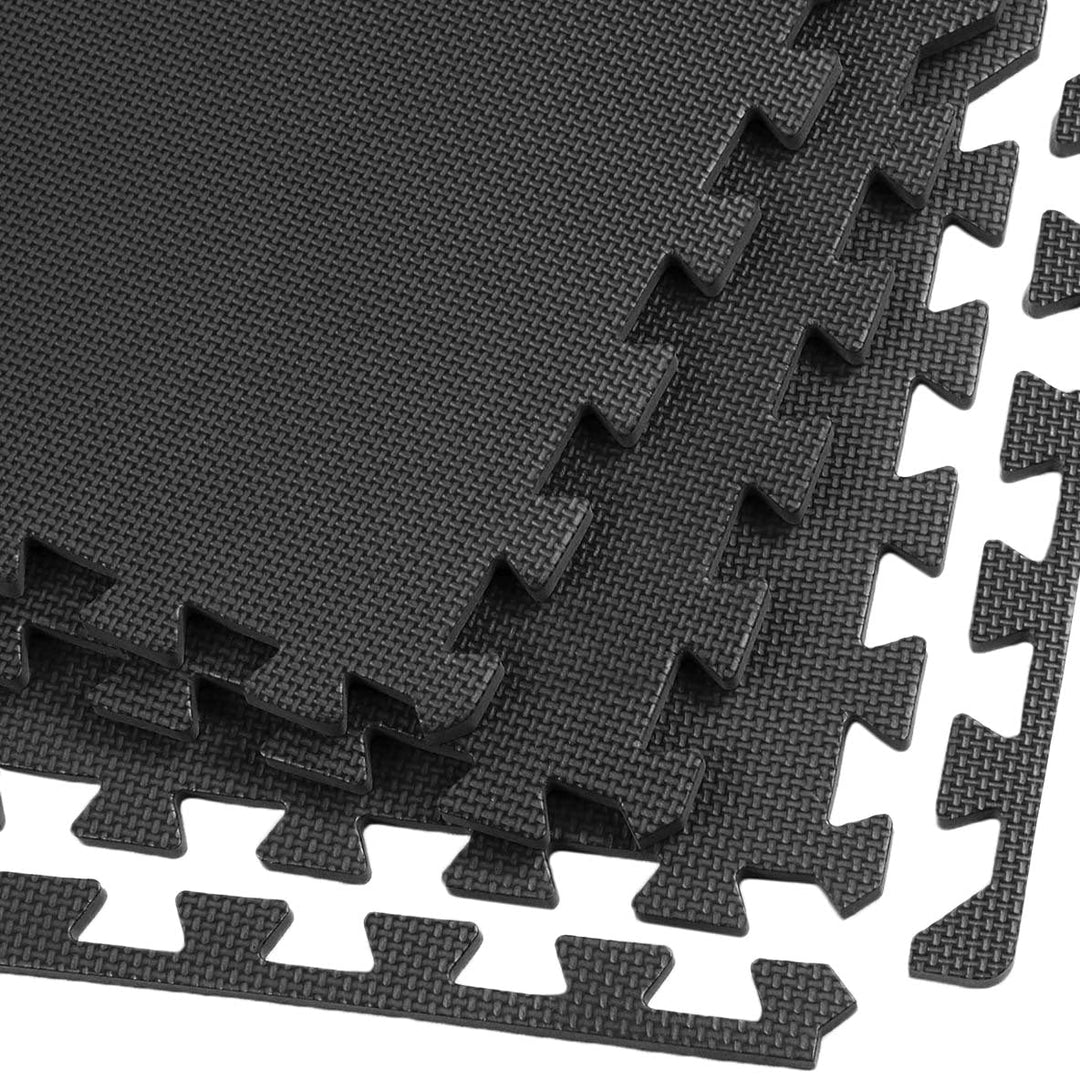 Xspec 3/8" Thick 100 sq. ft. (25 pcs) Gym EVA Foam Floor Mats (24" x 24") | T Pattern, Black
