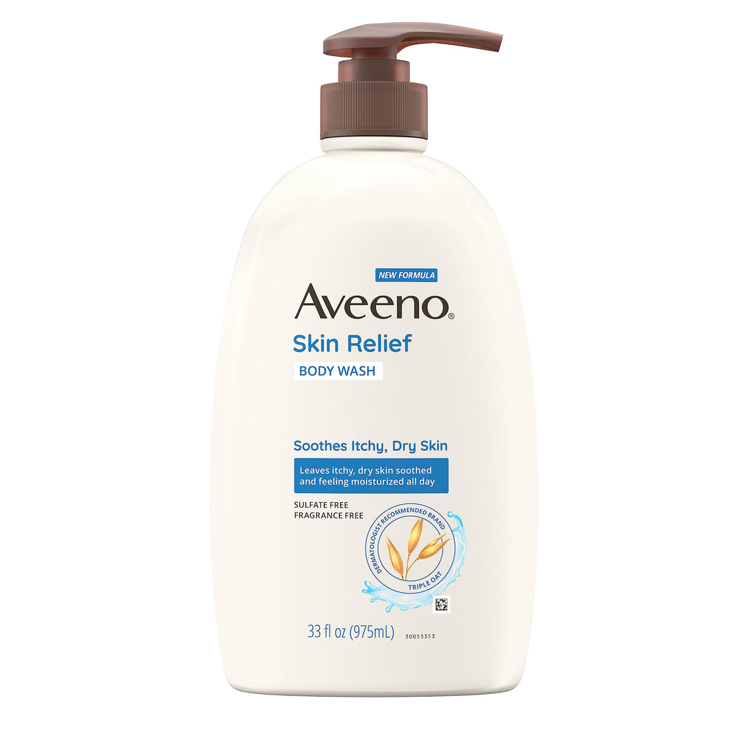Aveeno Skin Relief Body Wash With Triple Oat Formula Soothes Itchy And Dry Skin, Fragrance Free Body Wash For Sensitive Skin, 33