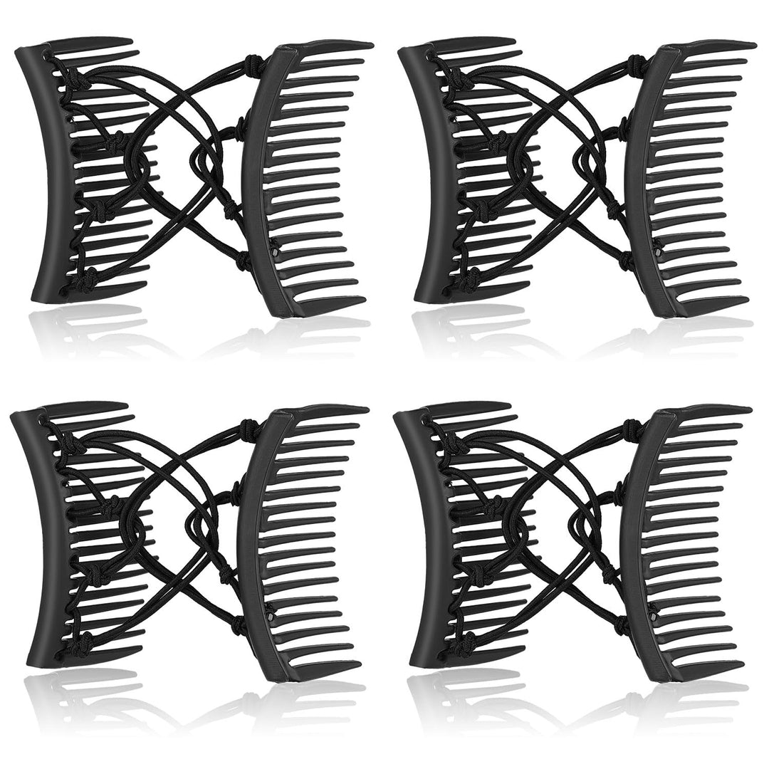 4 Pieces Stretchy Double Comb Adjustable Elastic Hair Clips, No Crease Pins For Women'S Curly Thick Wavy Hair Ponytails (Solid B