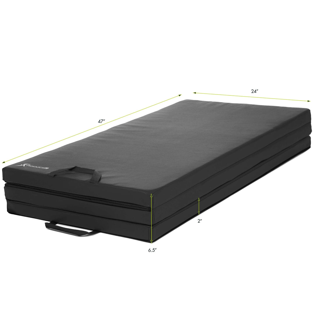 ProSource Tri-Fold Folding Thick Exercise Mat 6’x4’ with Carrying Handles for Tumbling, Martial Arts, Gymnastics, Stretching, Core Workouts, Black