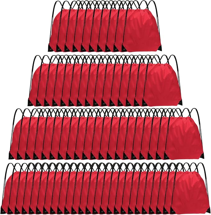 Drawstring Backpack Bulk 70Pcs String Backpack Drawstring Bags Cinch Bag Sackpack for Men Women Gym(Red)