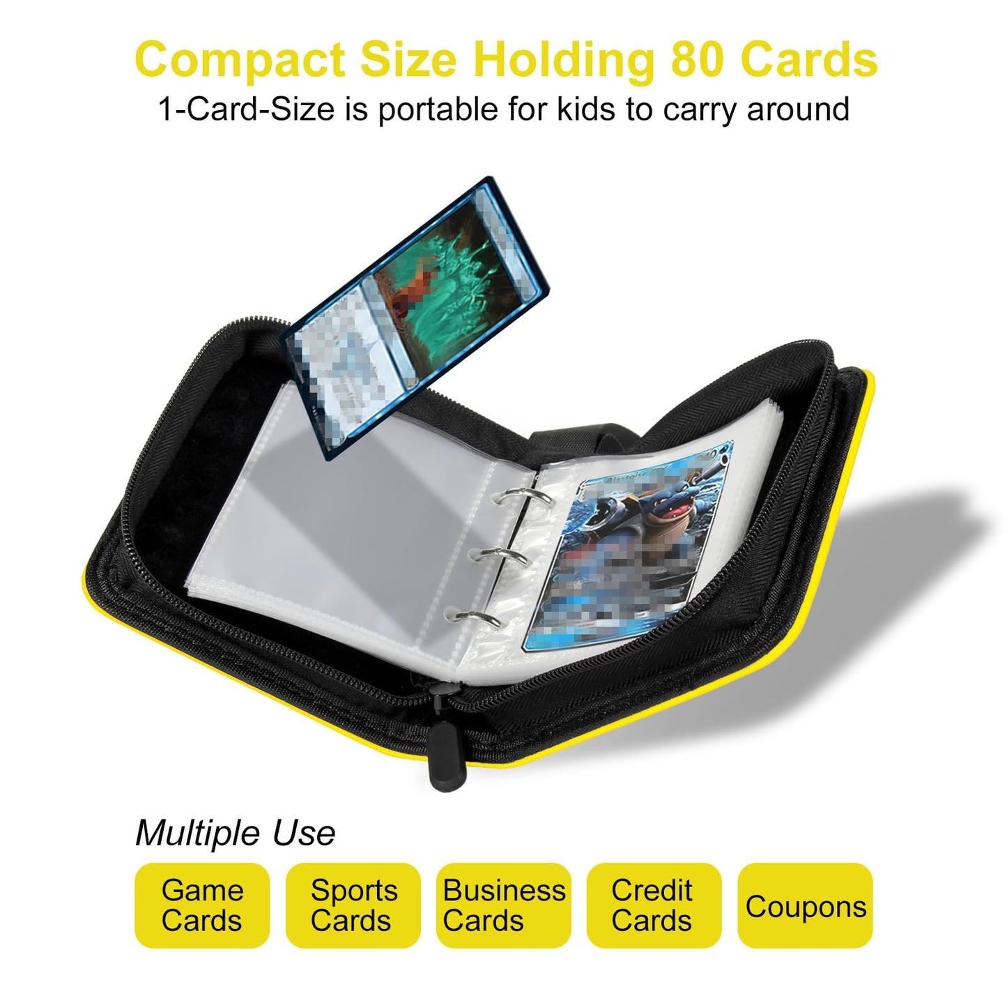 GEAoffice Small 1-Pocket Trading Card Mini Binder, Holding 80 Cards with 40 Removable Sleeves, 1 Card Size Collectible Card Albums for TCG, MTG, Yugioh, Gifts for Kids (Yellow)