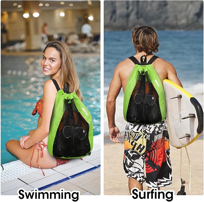 WANDF Swim Bag Mesh Drawstring Backpack Beach Backpack for Swimming, Gym, and Workout Gear