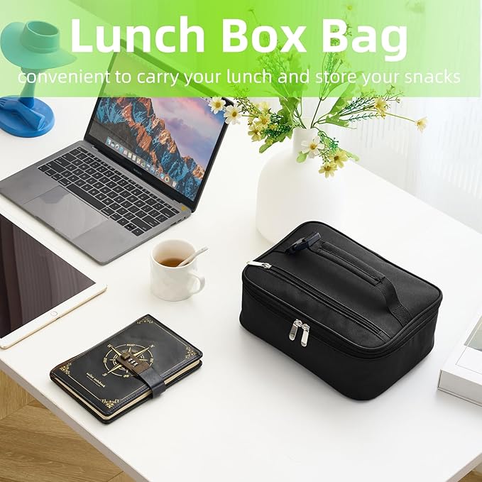 Small Lunch Box Insulated Lunch Bag for Women Men, Bento Kids Lunch Box, Compact Portable Thermal Meal Cooler Bags with Buckle Handle for Work & School, Black 5L