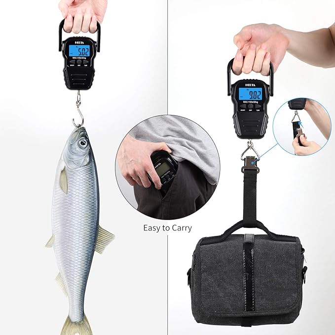 HEETA Waterproof Pouch Screen-Touch Sensitive Waterproof Dry Bag with Adjustable Waist Strap Bundled with Fish Scale with LCD Display, Digital Portable Hanging Scale Luggage Scale with Measuring Tape