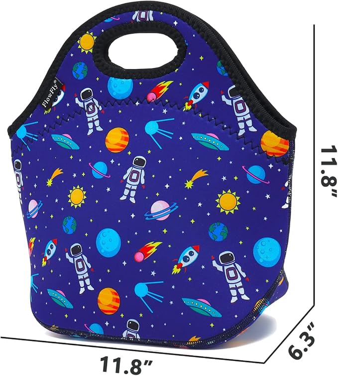 FlowFly Neoprene kids Lunch box Insulated Soft Bag Mini Cooler Thermal Meal Tote Kit for Boys, Girls,Men,Women,School,Work, Office, Astronaut