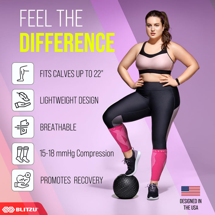 BLITZU Calf Compression Sleeves for Men and Women. Footless Compression Socks Support for Varicose Vein, Nursing, Running. Leg Sleeve Brace for Shin Splints, Pain Relief & Reduces Swelling Purple S-M