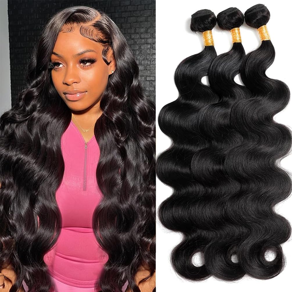 Hswpawk 12A Human Hair Bundles 26 28 30 Inch Body Wave Bundles Human Hair 100% Unprocessed Brazilian Virgin Hair 3 Bundles Deals