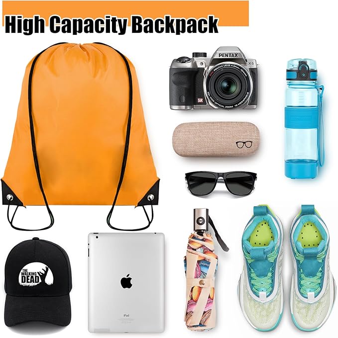 60 Pieces Drawstring Backpack Bulk Cinch Sackpack Ployster Drawstring Bags for Gym Party Trip(Orange)