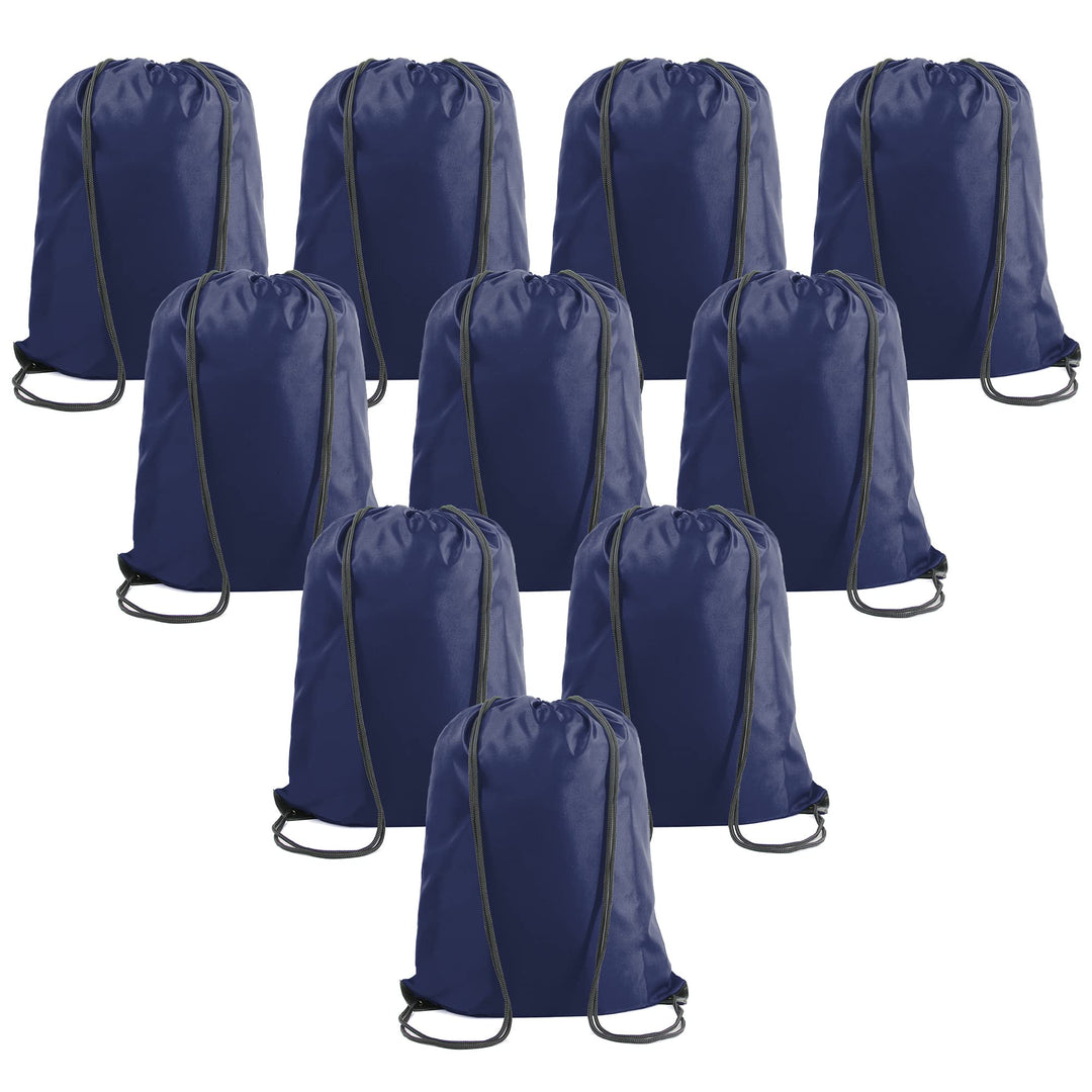 BeeGreen Navy Blue Drawstring Backpack Bags Bulk 10 Pack X-Large 22.4" L x 17.5" W Sports Cinch Sackpack Gym String Bags Machine Washable Heavy Duty for Men Women