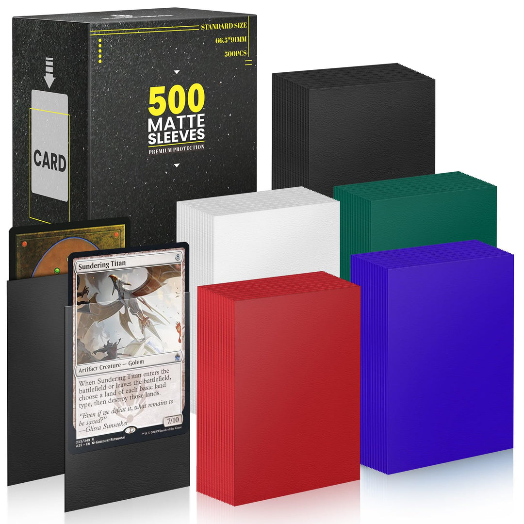 Standard MTG Card Sleeves 500 Pack, Sturdy Card Protectors Sleeves Matte Back Finish, Perfect Shuffling - Protect All Your Trading Cards, TCG Cards & Sports Cards by Fabmaker, Never Tear 66x91mm