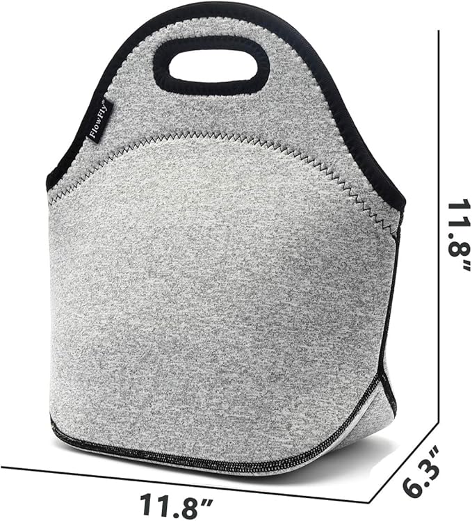 FlowFly Neoprene kids Lunch box Insulated Soft Bag Mini Cooler Thermal Meal Tote Kit for Boys, Girls,Men,Women,School,Work, Office, Grey