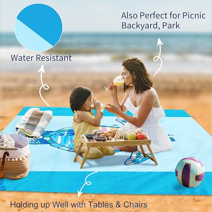 Large Beach Blanket Waterproof Sandproof 79"x 83" for 1-4 Adults,Quick Drying Beach Mat,Lightweight & Durable,Beach Essentials for Family Beach Camping Travel Picnic(2pcs)