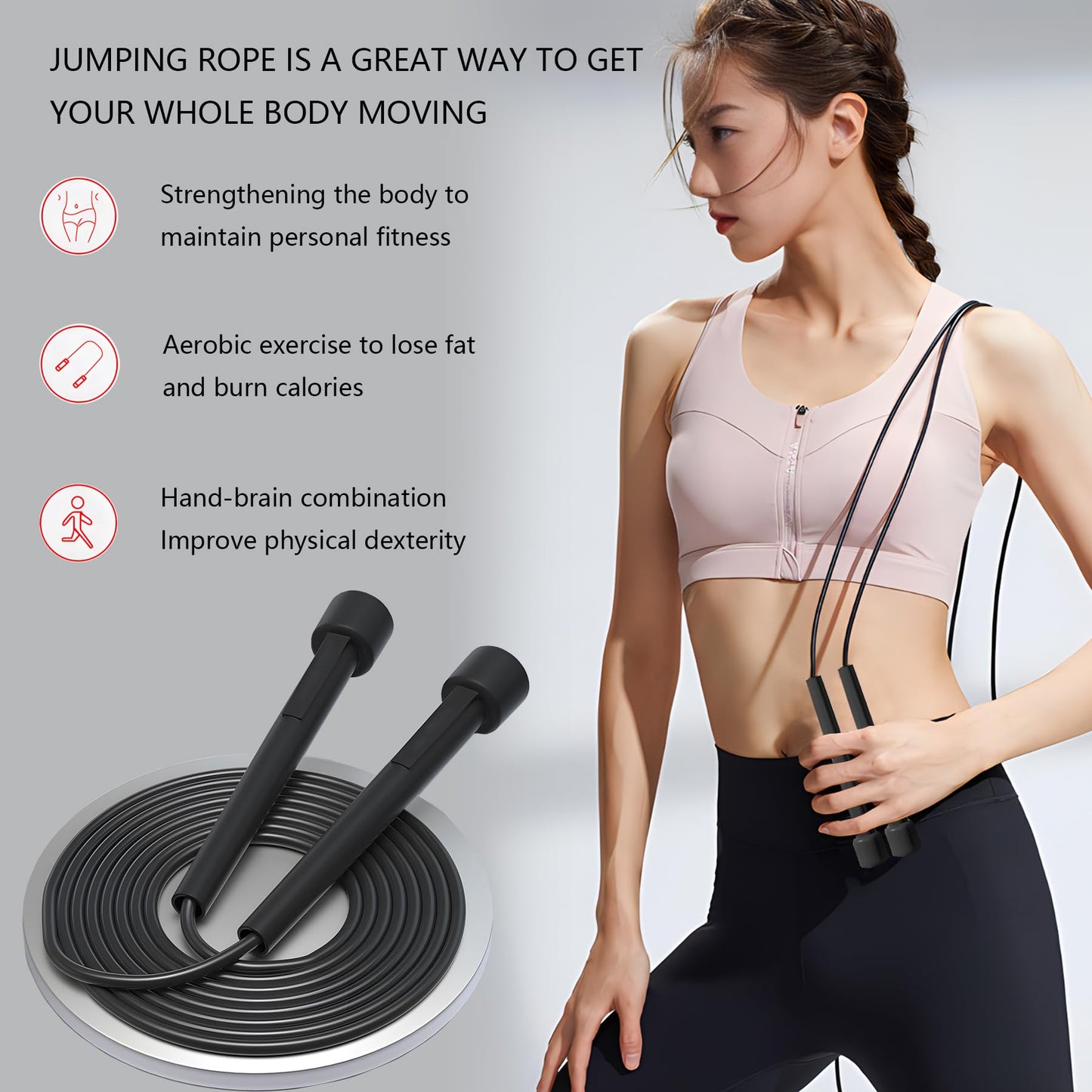 Jump Rope, Adjustable Kids Jump Rope Set, Tangle Free Skipping Rope, Lightweight Jump Ropes for Fitness, 9.2ft Pvc Jump Rope for Kids 8-12, Women, Men - Jumping Rope for Workout (Yellow/Blue/Pink)