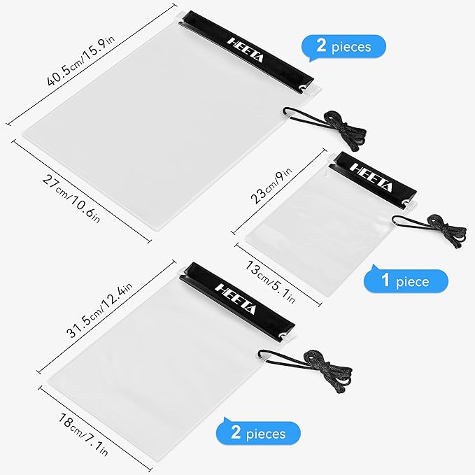HEETA 5-Pack Clear Waterproof Dry Bag, Water Tight Cases Pouch Dry Bags for Camera Mobile Phone Maps, Kayaking Boating Document Holder