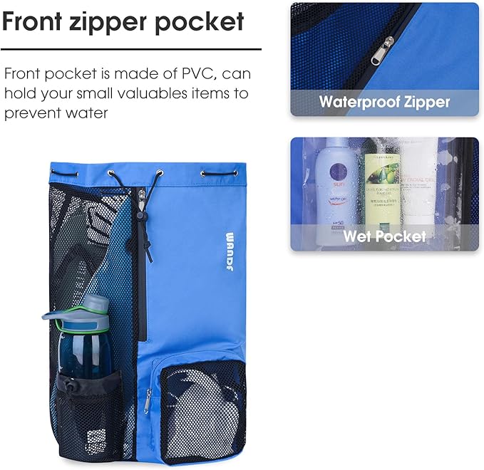 WANDF Swim Bag Mesh Drawstring Backpack with Wet Pocket for Swimming, Gym, and Workout Gear