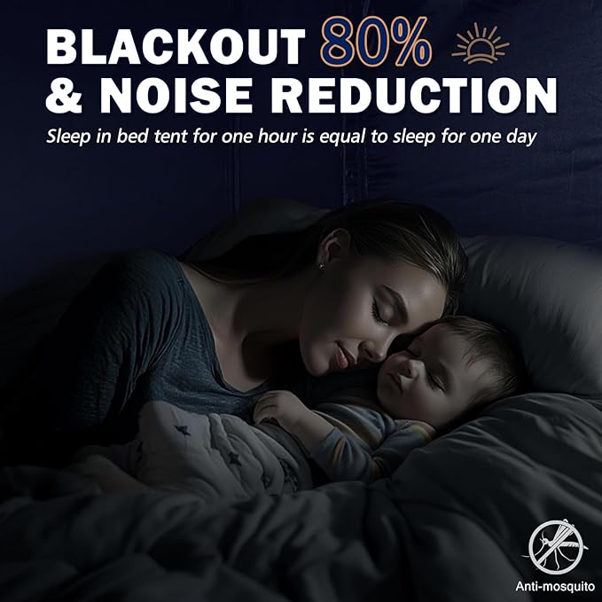 Bed Tent Bed Canopy Queen Size Tents for Adult and Kids- Original Design Portable Dream Tent Indoor Sleeping 80% Blackout with 3 Doors Breathable Big Space Tents