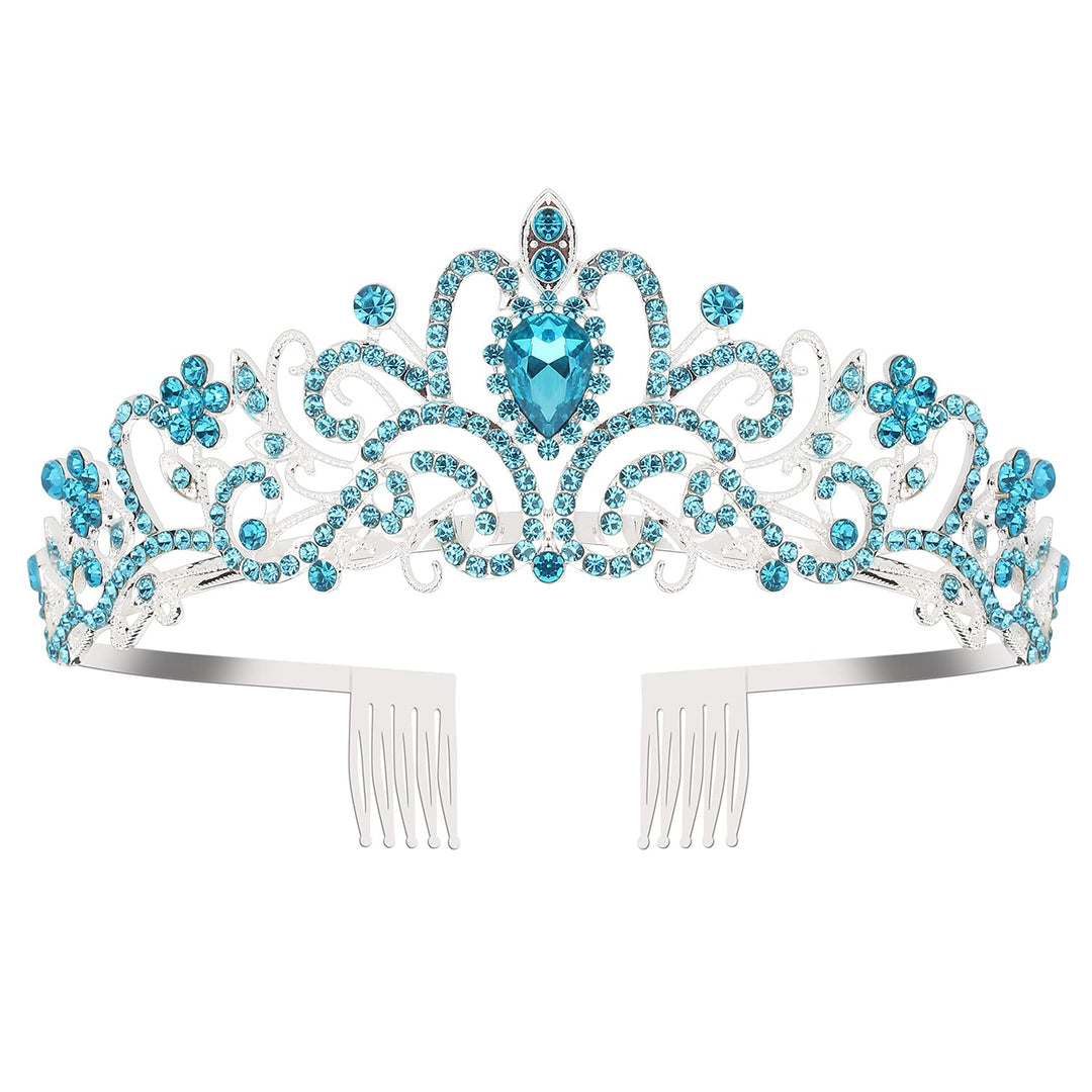 Cocide Blue Tiara Crowns Crystal Headband Princess Rhinestone Crown With Combs Bride Headbands Bridal Wedding Prom Birthday Part