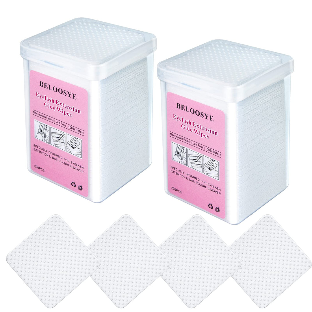 400 Pcs Eyelash Extension Glue Wipes,Lint Free Nail Wipes,Super Absorbent Soft Non-Woven Fabric Adhesive Nail Polish Remover Wip