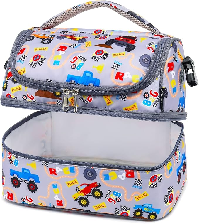 FlowFly Double Decker Cooler Insulated Lunch Bag Large Tote for Boys, Girls, Men, Women, With Adjustable Strap (Truck)