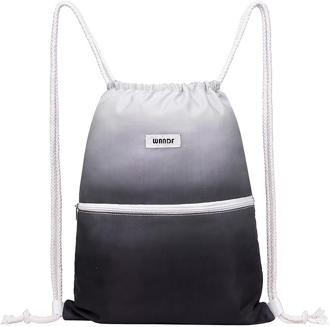 WANDF Drawstring Backpack String Bag Sackpack Cinch Water Resistant Nylon for Gym Shopping Sport Yoga (Grey)