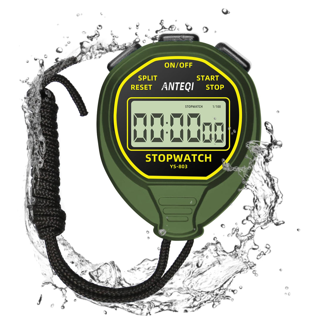 ANTEQI Waterproof Stopwatch, Large Display Simple Silent Stop Watch Timer with ON/Off Function No Clock No Calendar No Alarm Basic Operation for Sports Coaches Swimming Running Training, Green