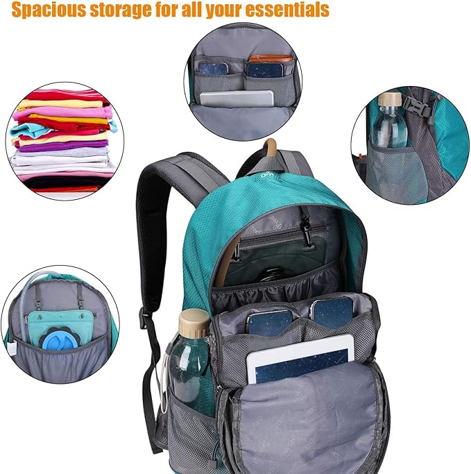 G4Free 35L Hiking Backpack Water Resistant Outdoor Sports Travel Daypack Lightweight with Rain Cover for Women Men (Peacock Green)