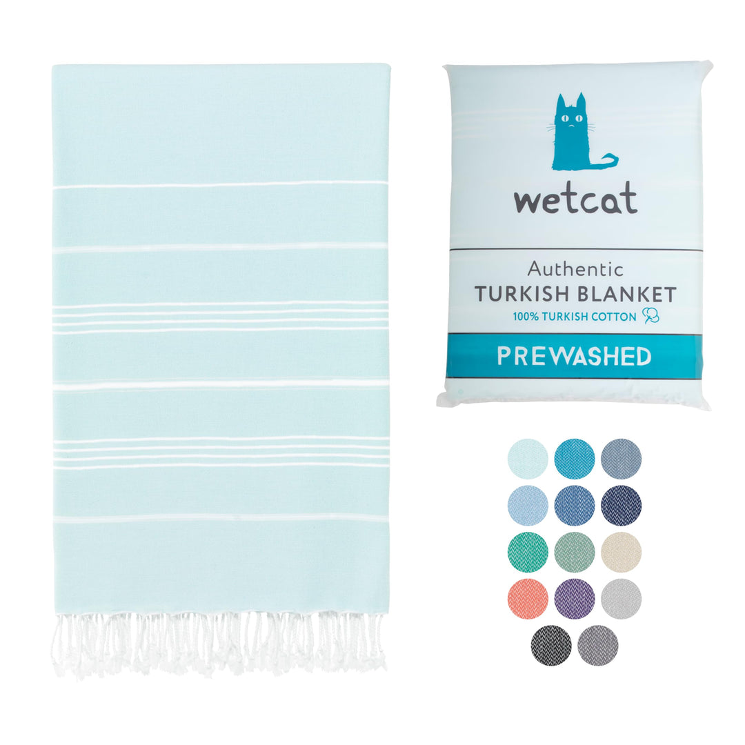WETCAT Turkish Beach Blanket Sandproof 82x82, Soft 100% Turkish Cotton Blanket, Extra Large Sand Free Picnic Blankets & Beach Essentials – Aqua