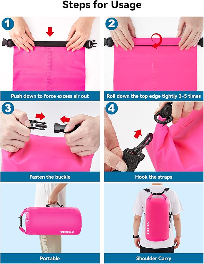HEETA Waterproof Dry Bag for Women Men(Upgraded Version) 5L/10L/20L/30L/40L Roll Top Lightweight Dry Storage Bag Backpack with Emergency Whistle for Travel, Swimming, Boating, Kayaking, Camping, Beach