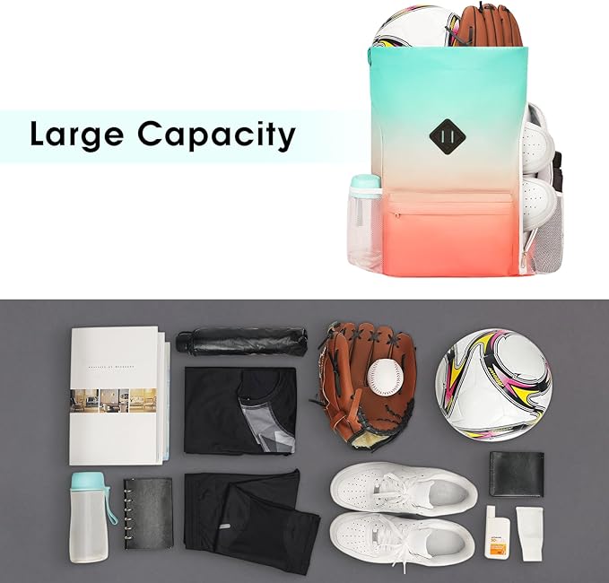 WANDF Drawstring Backpack Sports Gym Bag with Shoes Compartment, Water-Resistant String Backpack Cinch Bag for Women Men (Red-Green Gradient)