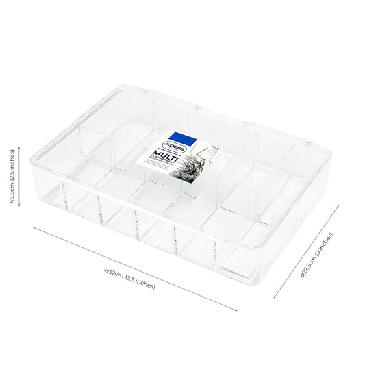 Addis Multi Compartment Clear Acrylic Make Up Cosmetic Craft Diy Storage Organiser Box With Lid, Clear Acrylic, 6.5 - Height