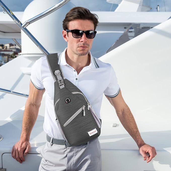 ZOMAKE Sling Bag for Women Men, Small Crossbody Sling Backpack, Mini Water Resistant Shoulder Daypack for Travel, Anti Thief Chest Bag for Hiking, Sports, Black(Stripe)