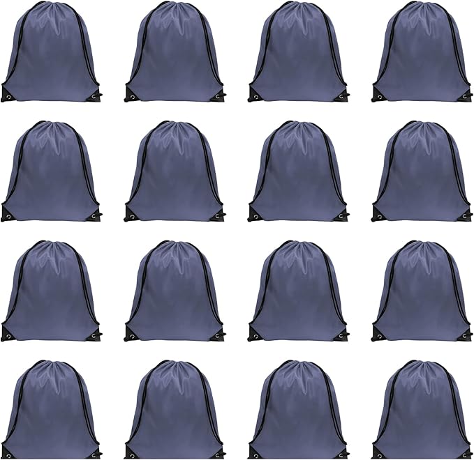 GoodtoU Drawstring Bags - Nylon Gym Bags with Cinch Sack for Sport, Travel, Team (Grey, 16Pcs)