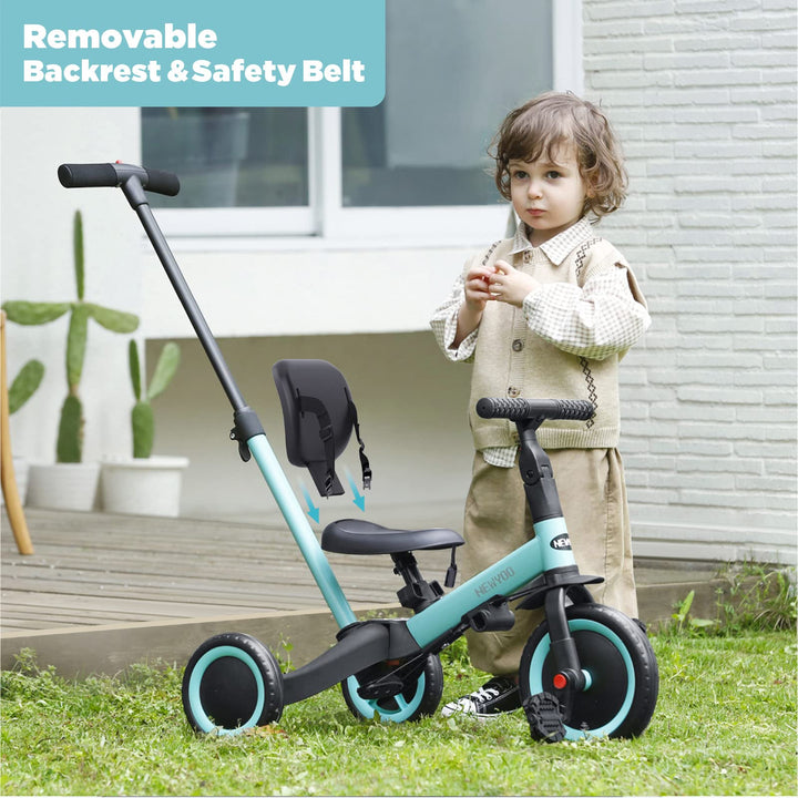 newyoo Tricycles for 1-3 Year Olds, Toddler Bike, for Boys and Girls, Toddler Tricycle with Parent Push Handle, Trike with Backrest & Safety Belt, Blue, TR007