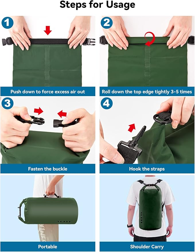 HEETA Waterproof Dry Bag for Women Men(Upgraded Version) 5L/10L/20L/30L/40L Roll Top Lightweight Dry Storage Bag Backpack with Emergency Whistle for Travel, Swimming, Boating, Kayaking, Camping, Beach