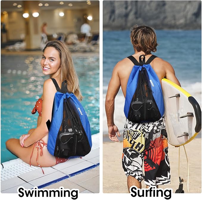 WANDF Swim Bag Mesh Drawstring Backpack Beach Backpack for Swimming, Gym, and Workout Gear