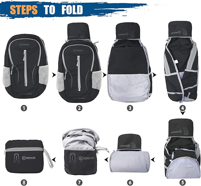 ZOMAKE Ultra Lightweight Packable Backpack 25L, Foldable Hiking Backpacks Water Resistant Small Folding Daypack for Travel(Black)