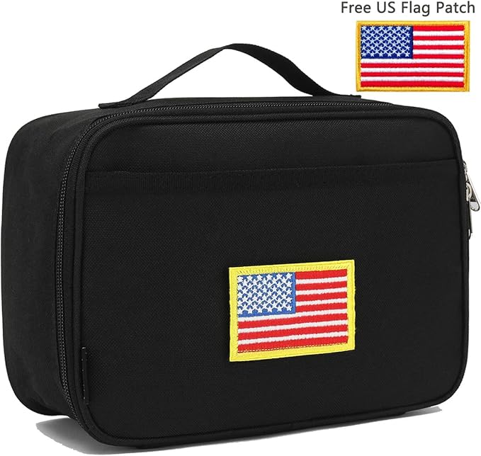 FlowFly Kids Lunch box Insulated Soft Bag Mini Cooler Back to School Thermal Meal Tote Kit for Girls, Boys, Black Free USA Flag Patch Included