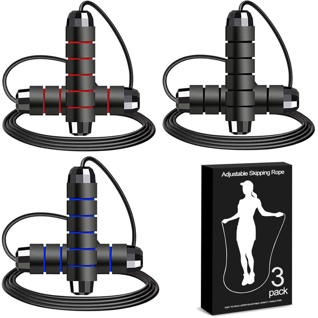 VOISEN Jump Rope,3 Pack Adjustable Skipping Rope with Soft Foam Handles, Tangle-Free Rapid Speed Jumping Rope with Ball Bearings for Women, Men, and Kids Aerobic Exercise