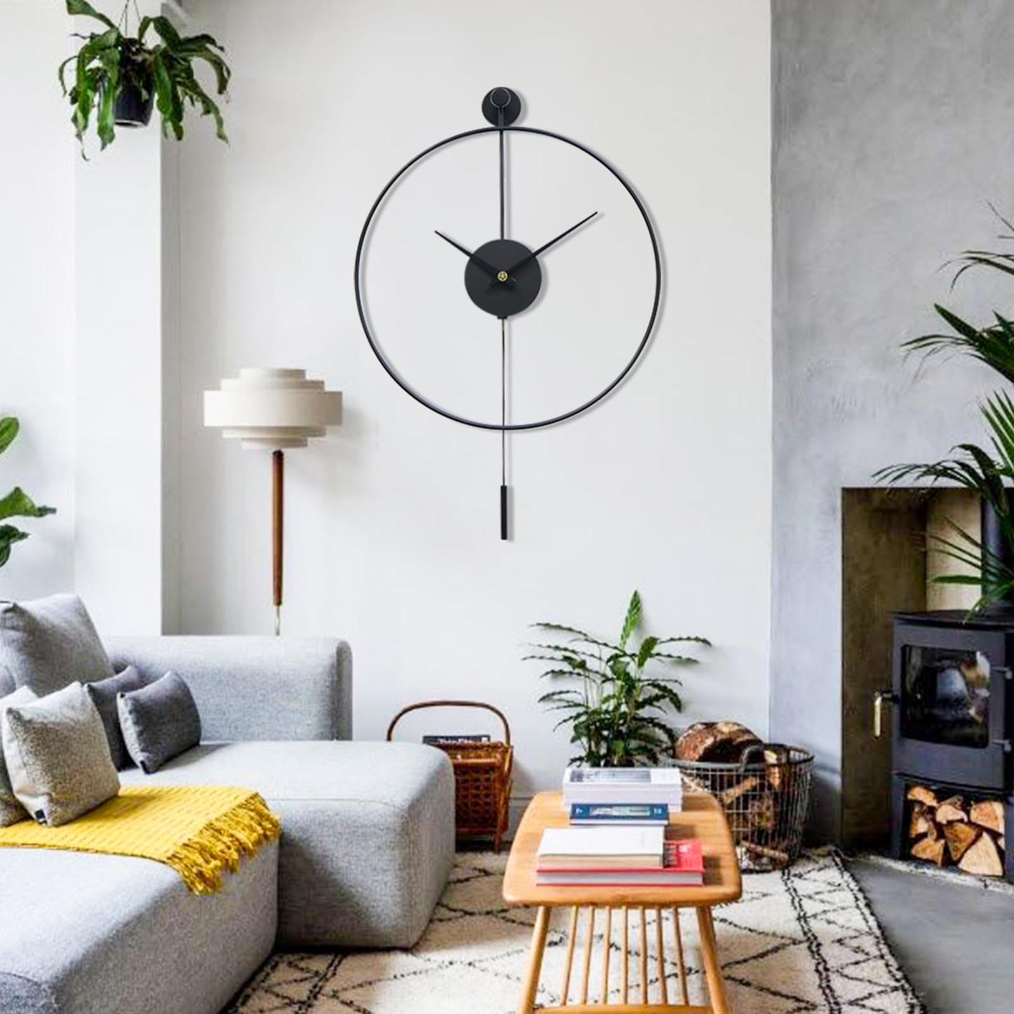 Classical Large Decorative Wall Clock with Pendulum, Modern Non-Ticking Silent Metal Wall Clocks for Living Room, Bedroom, Study, Office,20‘’