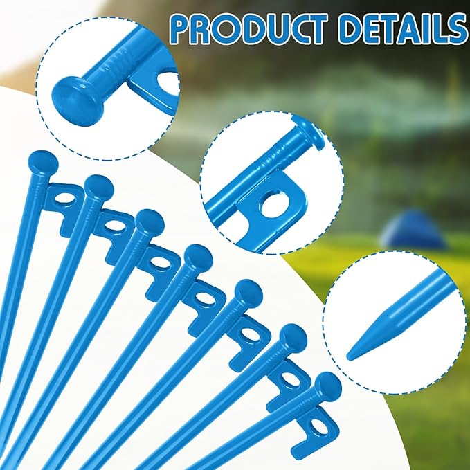 Blulu 24 Pcs 8/12/16 Inch Tent Stakes Heavy Duty Steel Metal Tent Pegs Unbreakable and Inflexible Metal Stakes Tent Spikes for Camping, Yard Decoration, Picnic, Tarp(Blue, 16 Inch)