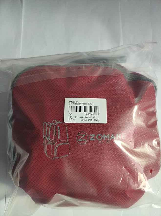 ZOMAKE Lightweight Packable Backpack 35L, Light Foldable Backpacks Water Resistant Collapsible Hiking Bag, Compact Folding Day Pack for Travel Camping(Red)